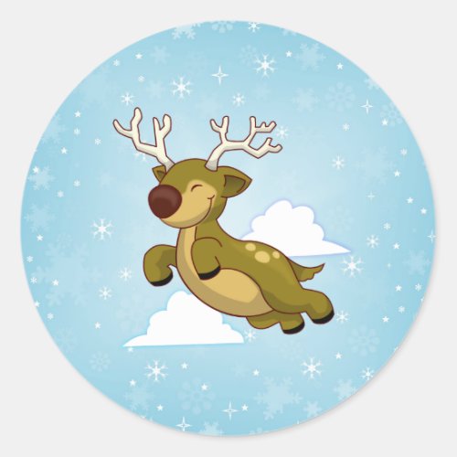 Christmas Flying Reindeer Classic Round Sticker