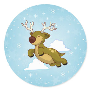 Christmas Flying Reindeer Classic Round Sticker