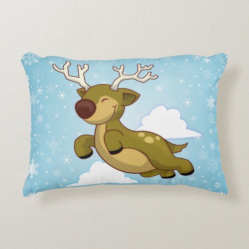 Christmas Flying Reindeer Decorative Pillow