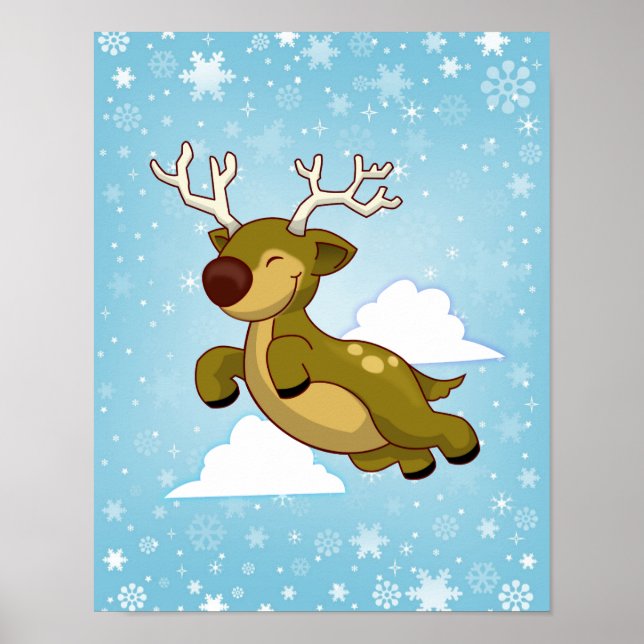 Christmas Flying Reindeer Poster (Front)