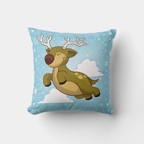 Christmas Flying Reindeer Throw Pillow