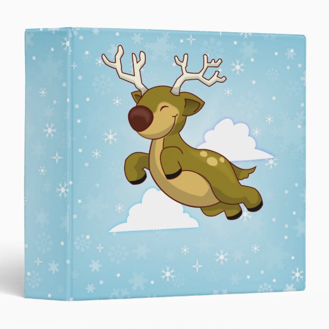 Christmas Flying Reindeer with Snowflakes 3 Ring Binder (Front/Spine)