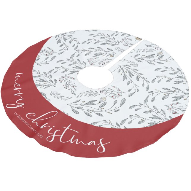 Christmas Foliage and Berries Brushed Polyester Tree Skirt (Angled)