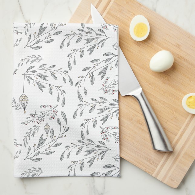 Christmas Foliage and Berries Kitchen Towel (Quarter Fold)