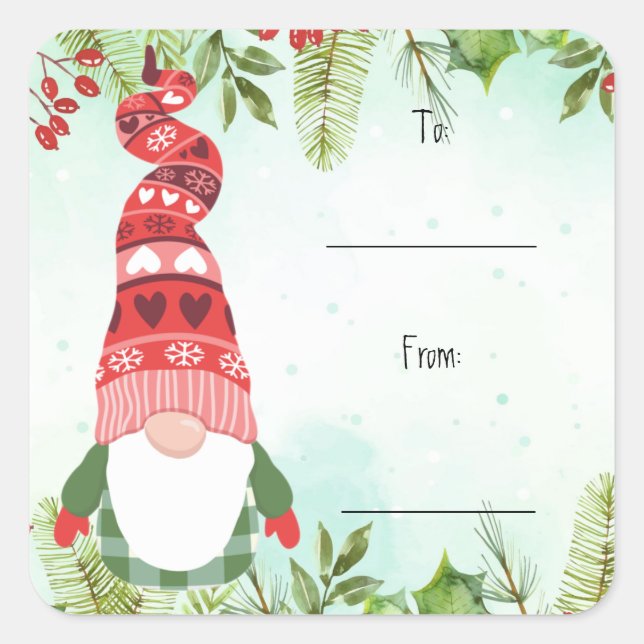 Christmas Foliage Berries Gnome  Square Sticker (Front)