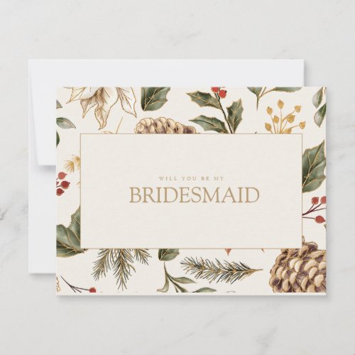 Christmas Foliage Bridesmaid Proposal Card