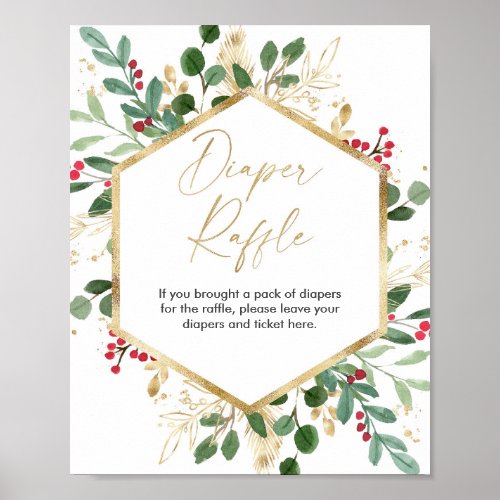 Christmas foliage Diaper raffle sign red gold