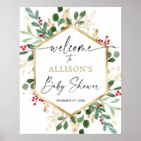Christmas foliage elegant baby shower welcome sign