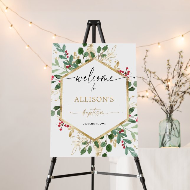 Christmas foliage elegant baptism welcome sign (In Situ (Stand))