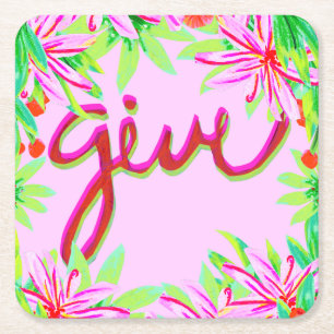 Christmas Foliage - Give Square Paper Coaster