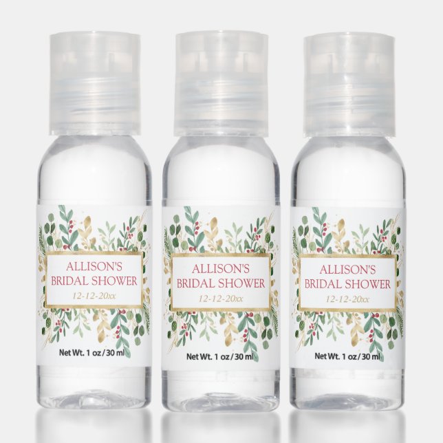 Christmas foliage green gold red shower favors hand sanitizer (Set)