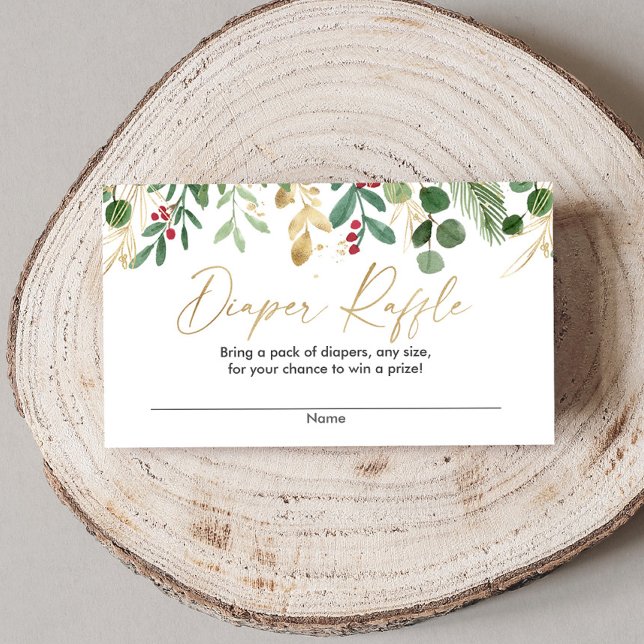 Christmas foliage greenery gold red diaper raffle enclosure card (Creator Uploaded)
