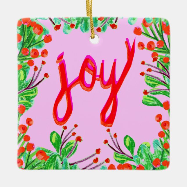 Christmas Foliage - Joy Ceramic Ornament (Front)
