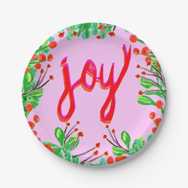 Christmas Foliage - Joy Paper Plates (Front)