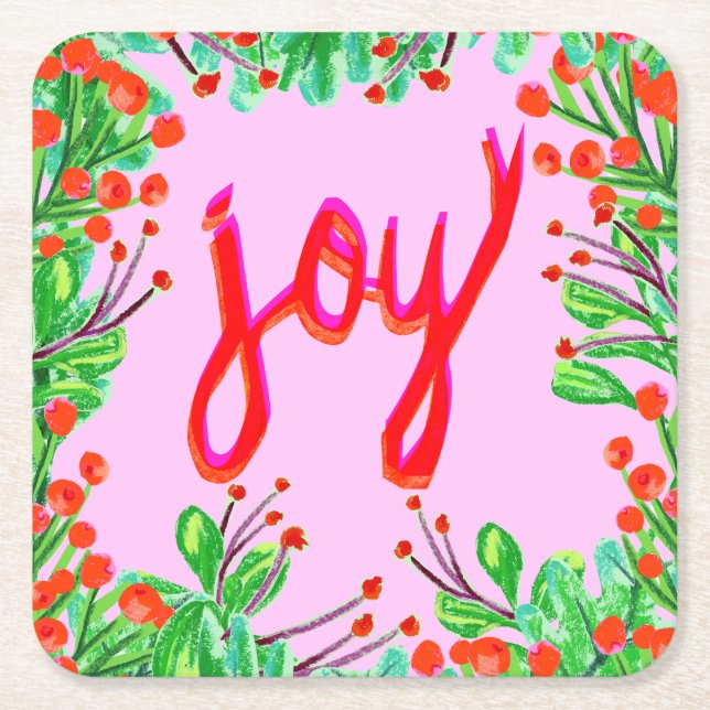 Christmas Foliage - Joy Square Paper Coaster (Front)