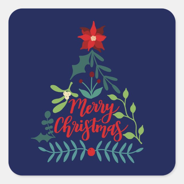 Christmas Foliage Leave Square Sticker (Front)