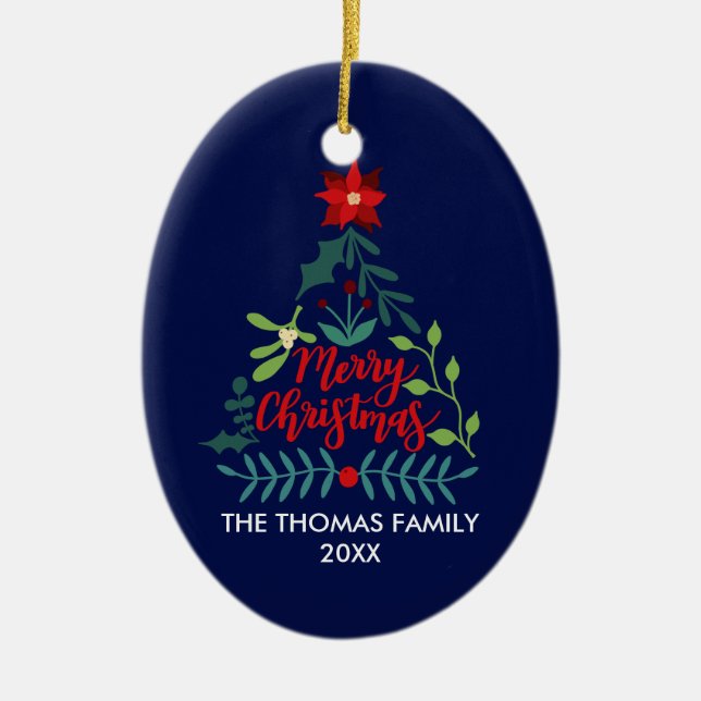 Christmas Foliage Leaves Ceramic Ornament (Front)