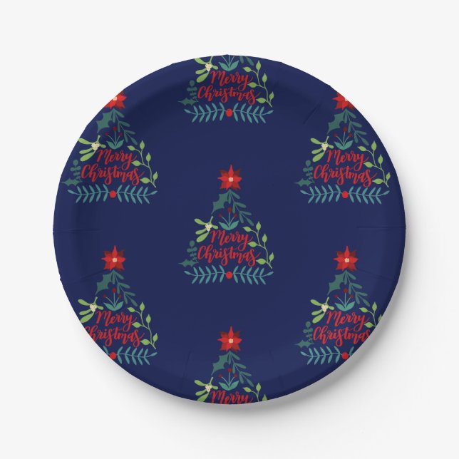 Christmas Foliage Leaves Paper Plates (Front)