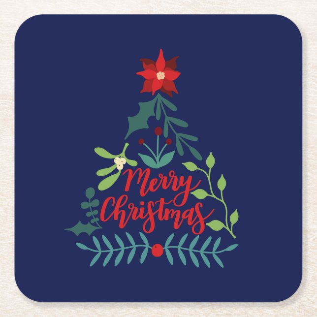 Christmas Foliage Leaves Square Paper Coaster (Front)