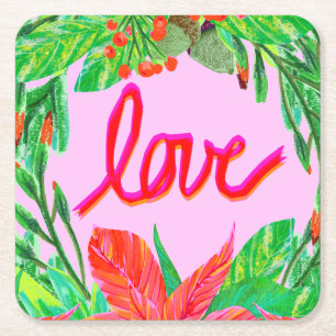 Christmas Foliage - Love Square Paper Coaster
