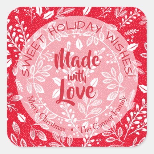 Christmas Foliage Made with Love Holiday Baking Square Sticker