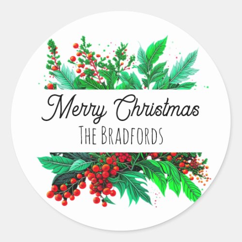 Christmas Foliage  Merry Christmas Personalized Classic Round Sticker