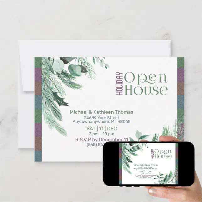 Christmas Foliage Modern Design Open House Invitation Zazzle