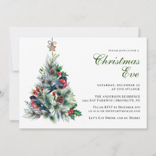 Christmas Foliage & Red Bird Christmas Eve Party Invitation