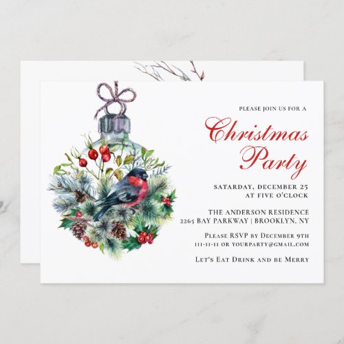 Christmas Foliage  Red Bird Christmas Party Invitation