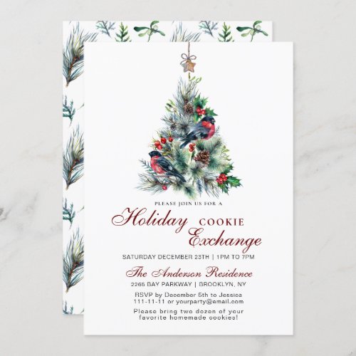 Christmas Foliage Red Bird Holiday Cookie Exchange Invitation