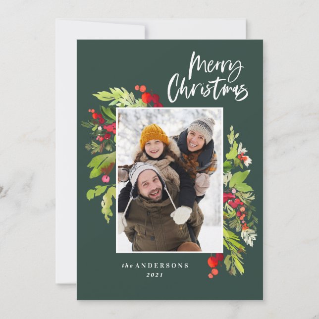 Christmas foliage traditional rustic photo holiday card (Front)