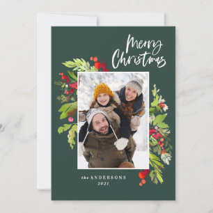 Christmas foliage traditional rustic photo holiday card