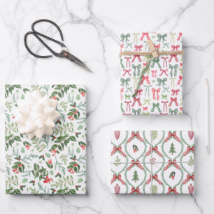 Christmas foliage trellis and bows in red & green wrapping paper sheets