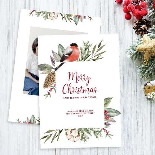 Christmas Foliage White Photo Holiday Card