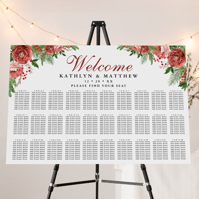 Christmas Foliage Winter Wedding 30 Table Seating Foam Board (Creator Uploaded)