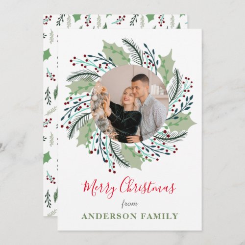 Christmas Foliage Wreath Family Photo Holiday Card