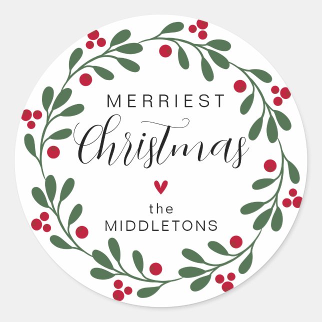 Christmas Foliage Wreath Personalized Classic Round Sticker (Front)