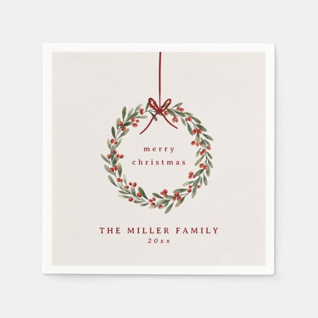 Christmas foliage wreath with red bow  napkins (Front)