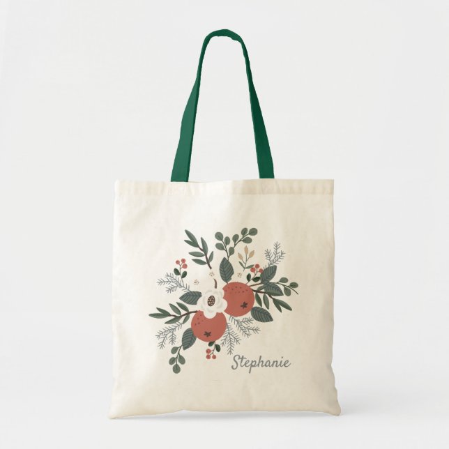 Christmas Folk Art Floral Bouquet Tote Bag (Front)