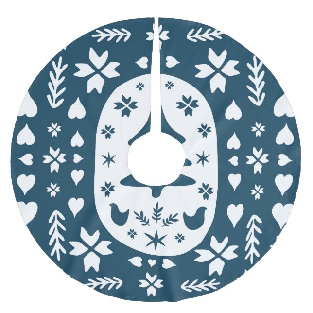Christmas Folk Art: Scandinavian Doodle. Brushed Polyester Tree Skirt (Front)
