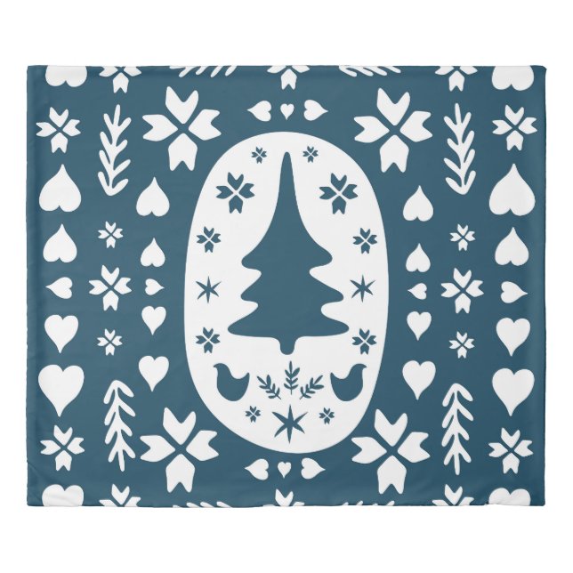 Christmas Folk Art: Scandinavian Doodle. Duvet Cover (Front)