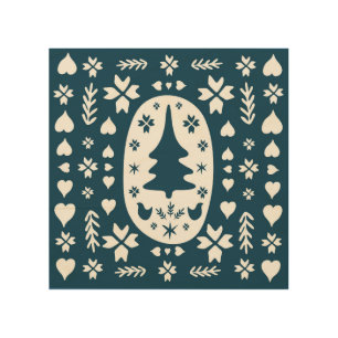 Christmas Folk Art: Scandinavian Doodle. Wood Wall Art