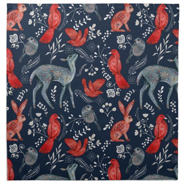 Christmas Folk Botanicals Cloth Napkin (Front)