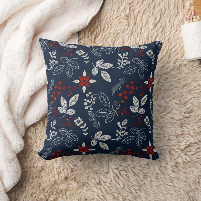 Christmas Folk Botanicals Throw Pillow (Blanket)