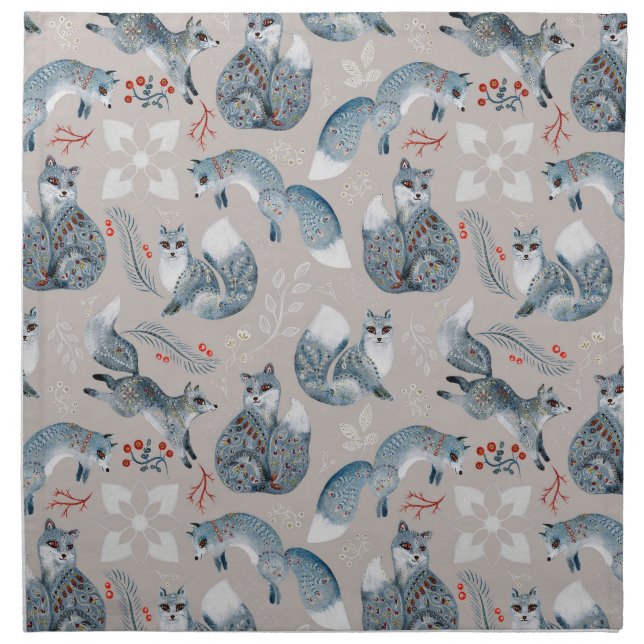 Christmas Folk Magic Animal Botanicals Cloth Napkin (Front)