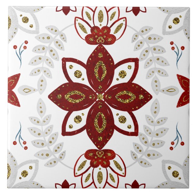 Christmas Folk Nordic Art Ceramic Tile (Front)