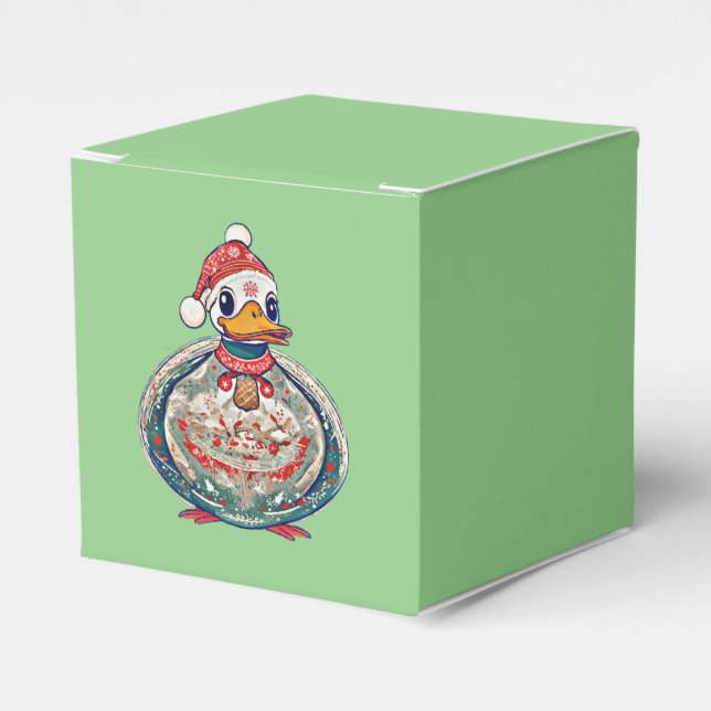 Christmas Folklore Duck Wearing A Santa Hat Favor Boxes (Front Side)