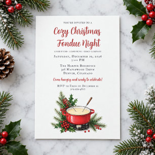 Christmas Fondue Party Cozy Watercolor Holiday Invitation