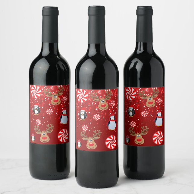 Christmas Food and Beverage Label Set Penguin (Bottles)