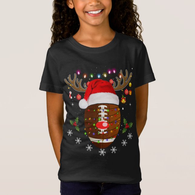 Christmas Football Ball Reindeer Funny Sport Xmas T-Shirt (Front)